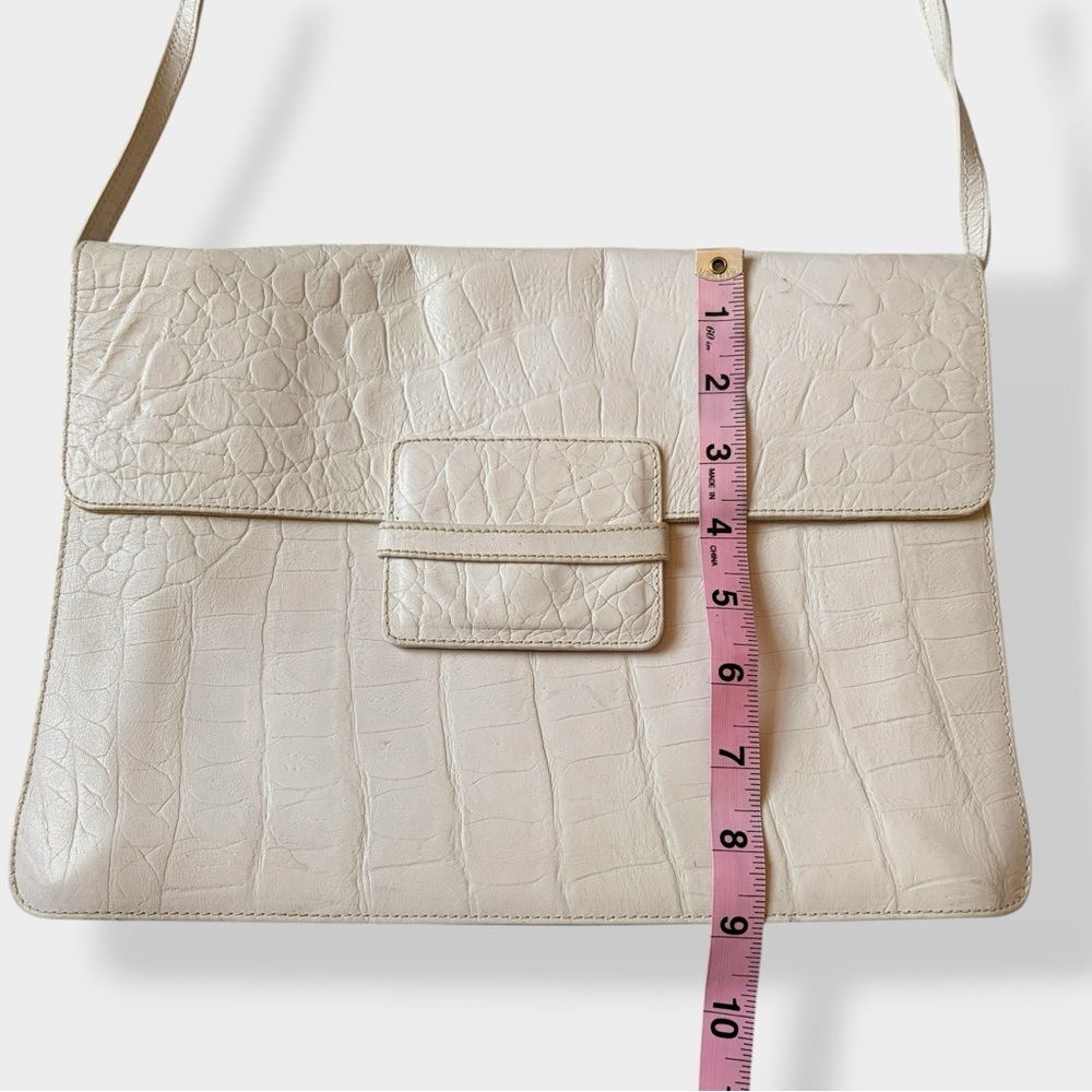 Vintage Furla Bag Envelope Croc Embossed Leather Off White Structured Purse - Picture 16 of 16